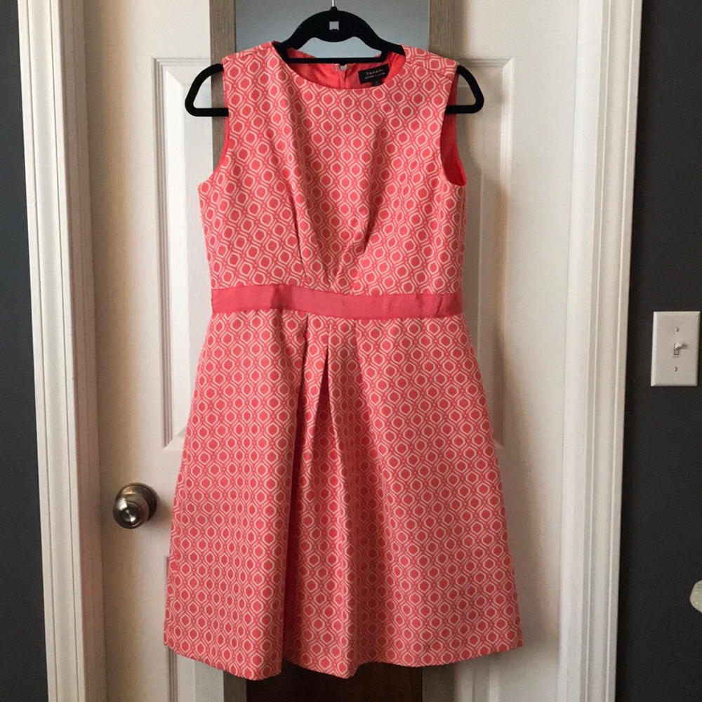 Coral sleeveless Tahari dress.